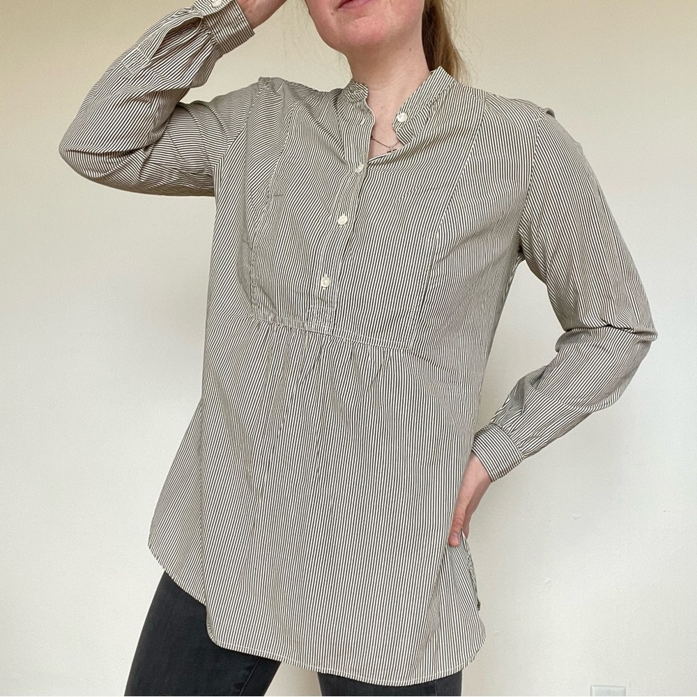 Banana Republic Cream and Black Striped Band-Collar Tunic